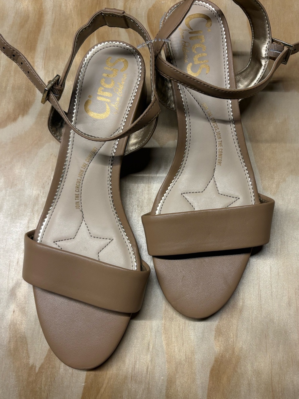 Circus by Sam Edelman Taupe Open-Toe Ankle Strap Heels